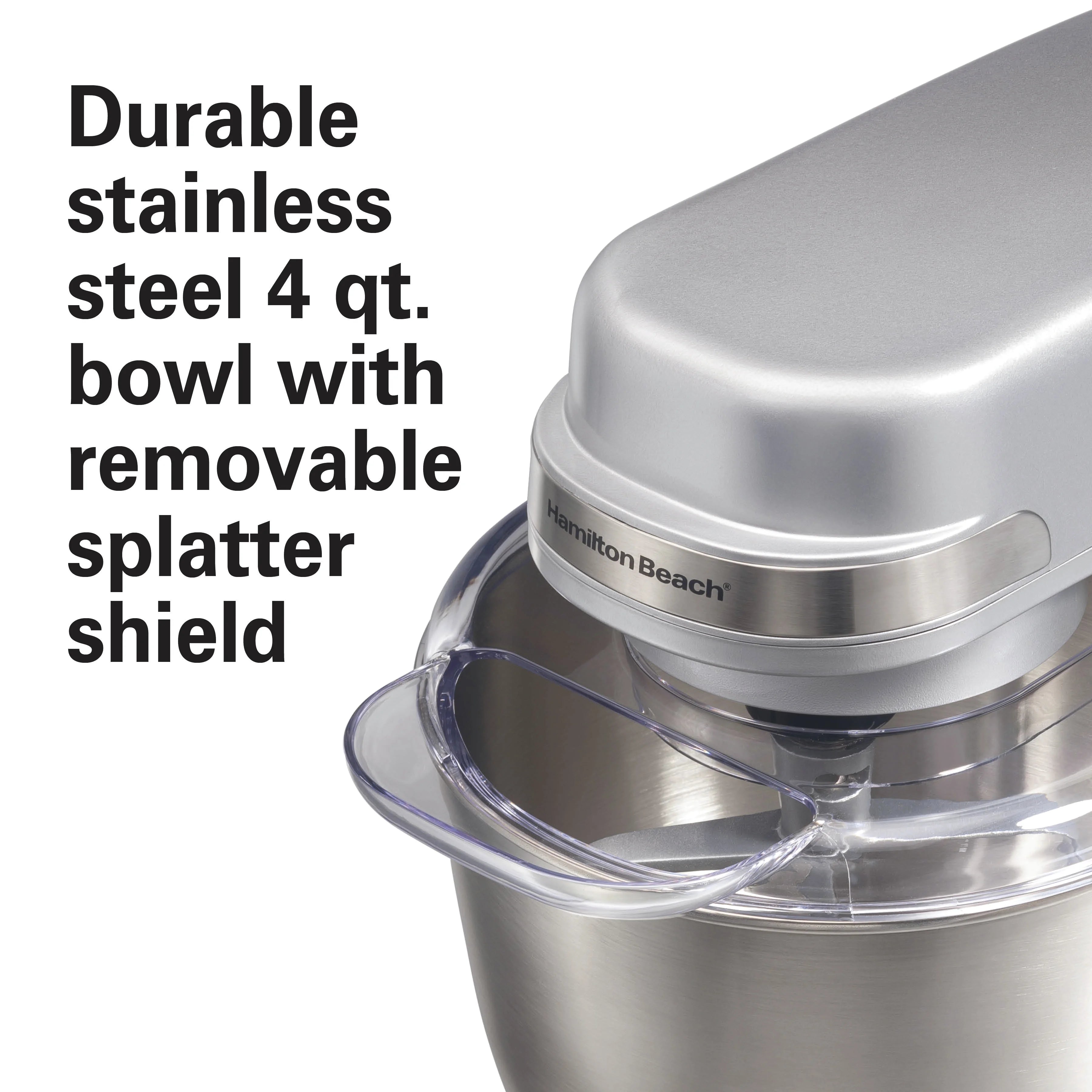 Hamilton Beach 4 Quart Stand Mixer for Kitchen, 7 Speeds, Tilt Head, Dough Hook, Whisk & Flat Beater, White