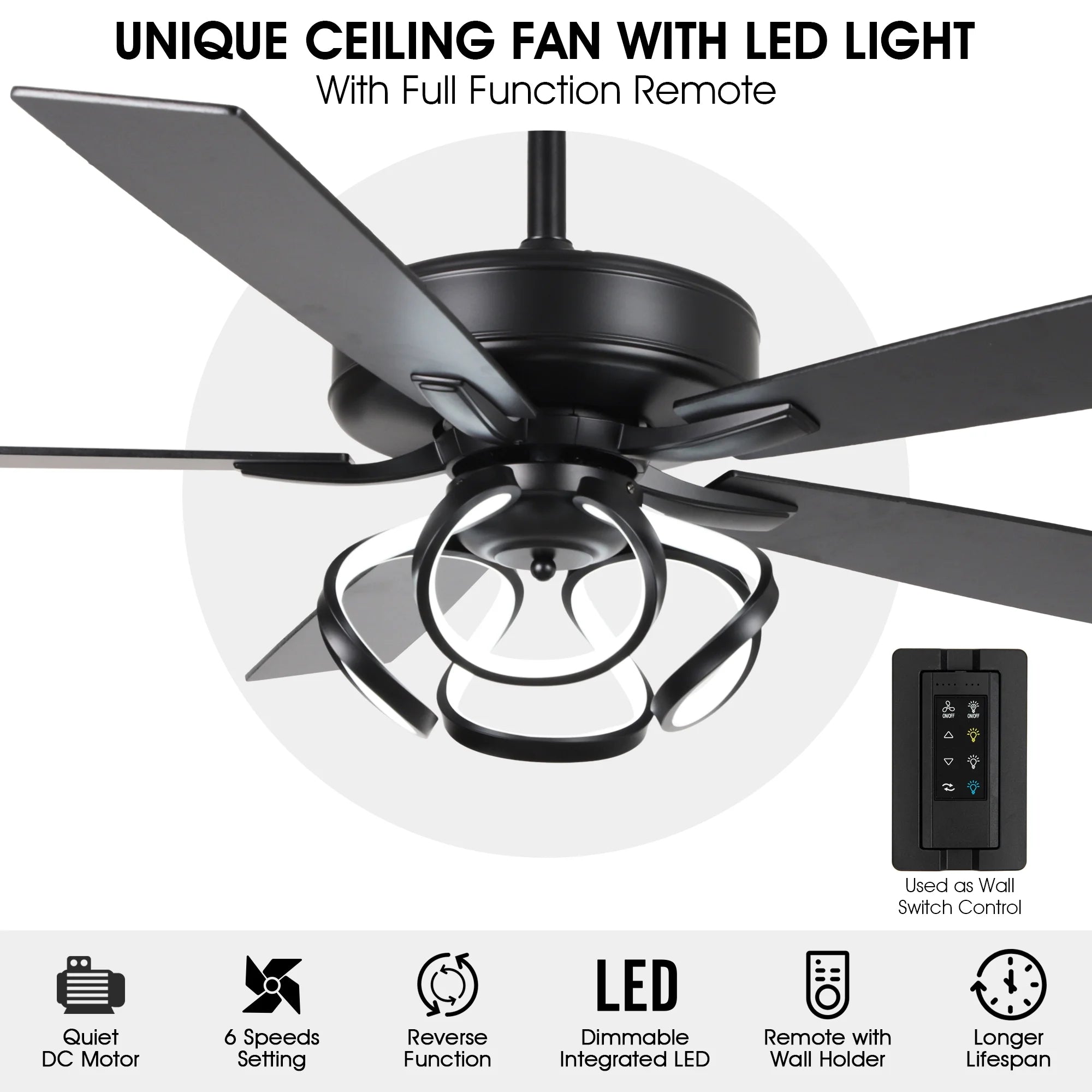 Parrot Uncle 52 Inch Contemporary Chrome Ceiling Fan with Integrated LED Lights and Remote Control