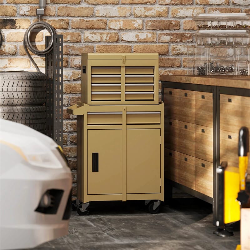 2 in 1 Rolling Tool Chest, 5-Drawer Tool Storage Cabinet with Wheels, Adjustable Shelf, Tool Box Organizer for Garage Warehouse Workshop