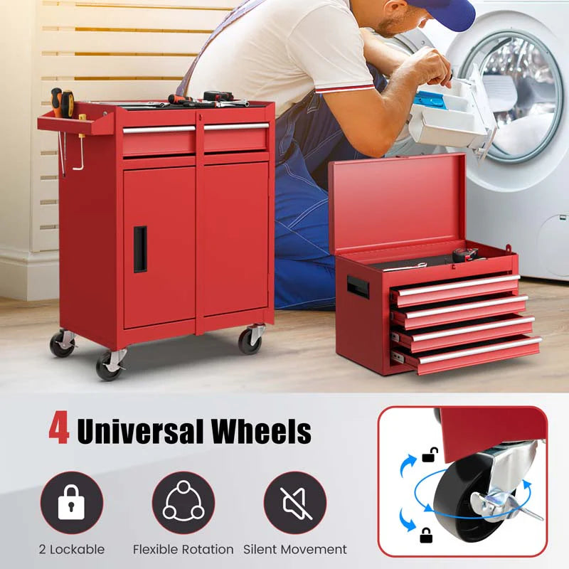 2 in 1 Rolling Tool Chest, 5-Drawer Tool Storage Cabinet with Wheels, Adjustable Shelf, Tool Box Organizer for Garage Warehouse Workshop