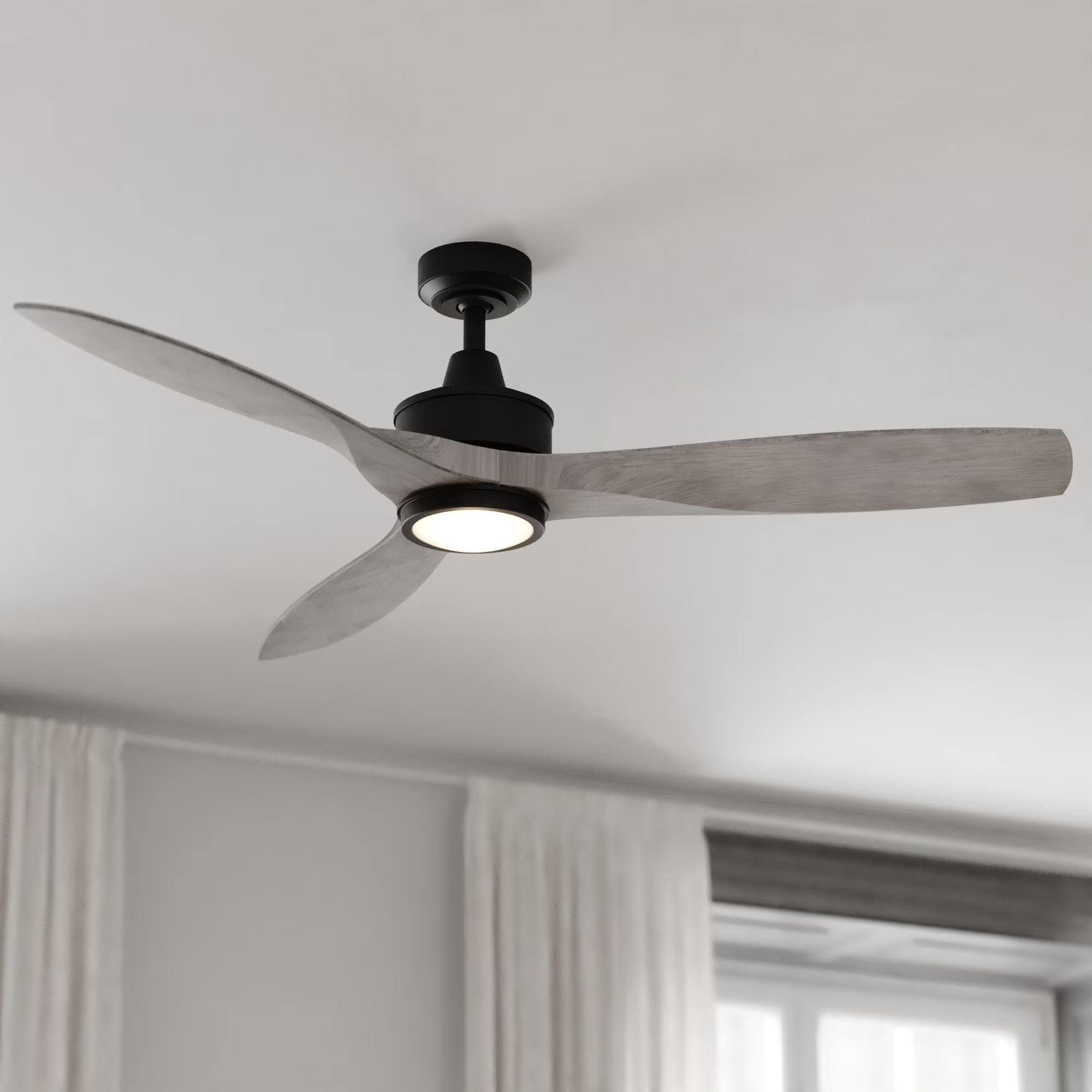 Vaxcel Curtiss Satin Brass Mid Century Modern MCM Wood Propeller Ceiling Fan with LED Light Kit and Remote