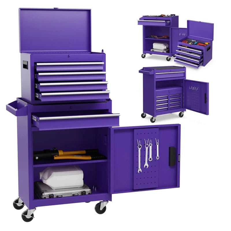 2 in 1 Rolling Tool Chest, 5-Drawer Tool Storage Cabinet with Wheels, Adjustable Shelf, Tool Box Organizer for Garage Warehouse Workshop