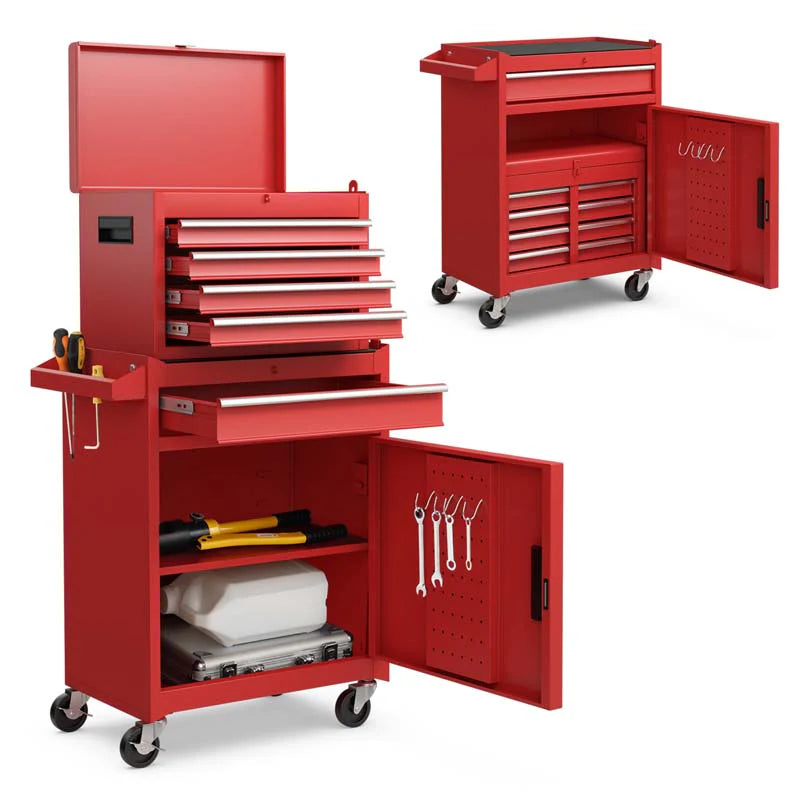2 in 1 Rolling Tool Chest, 5-Drawer Tool Storage Cabinet with Wheels, Adjustable Shelf, Tool Box Organizer for Garage Warehouse Workshop
