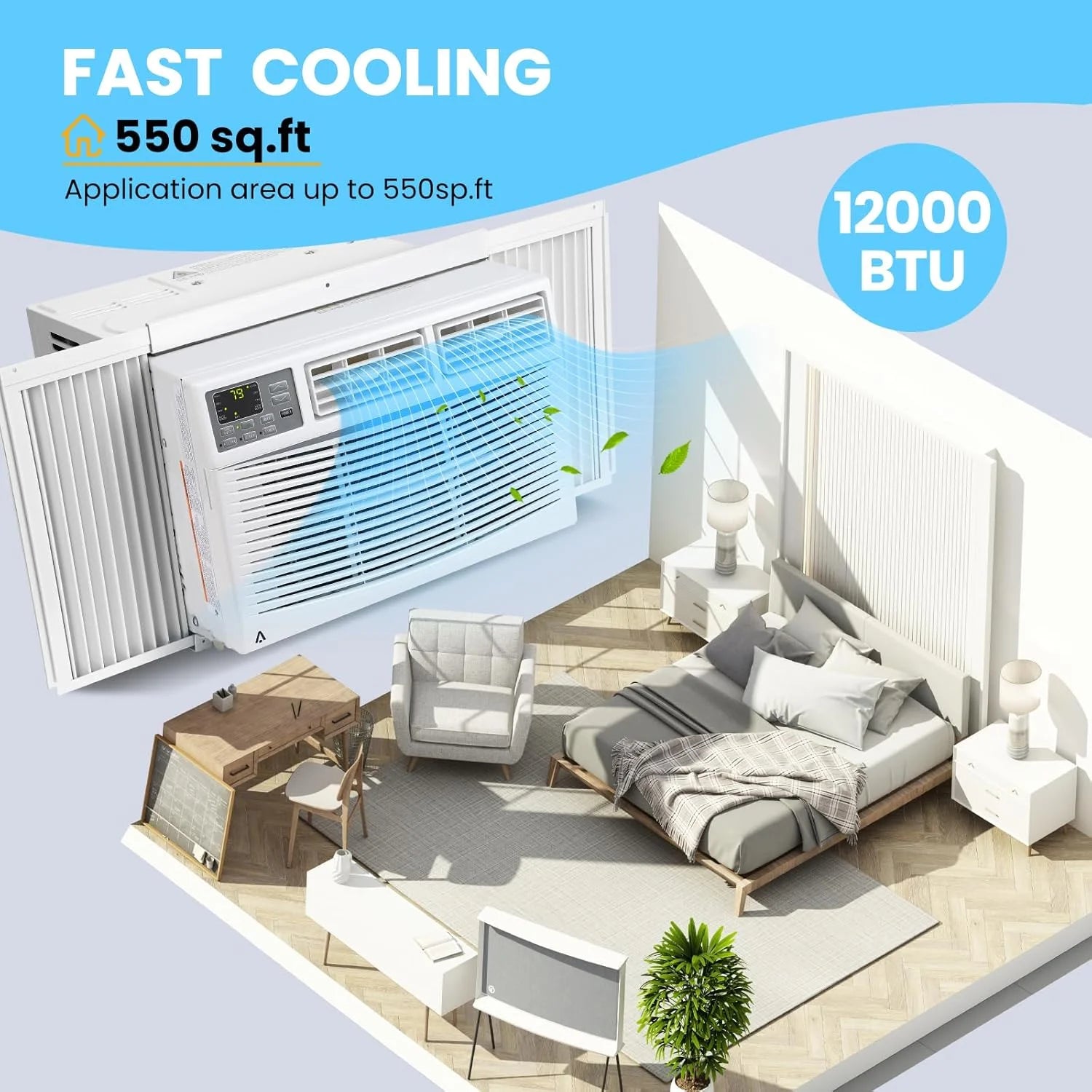 M Optimized 12000BTU Window Air Conditioner with Wi Fi Enabled, Remote Control, Air Conditioner Window Unit Cooling up to 550sq.ft, 115V Window AC