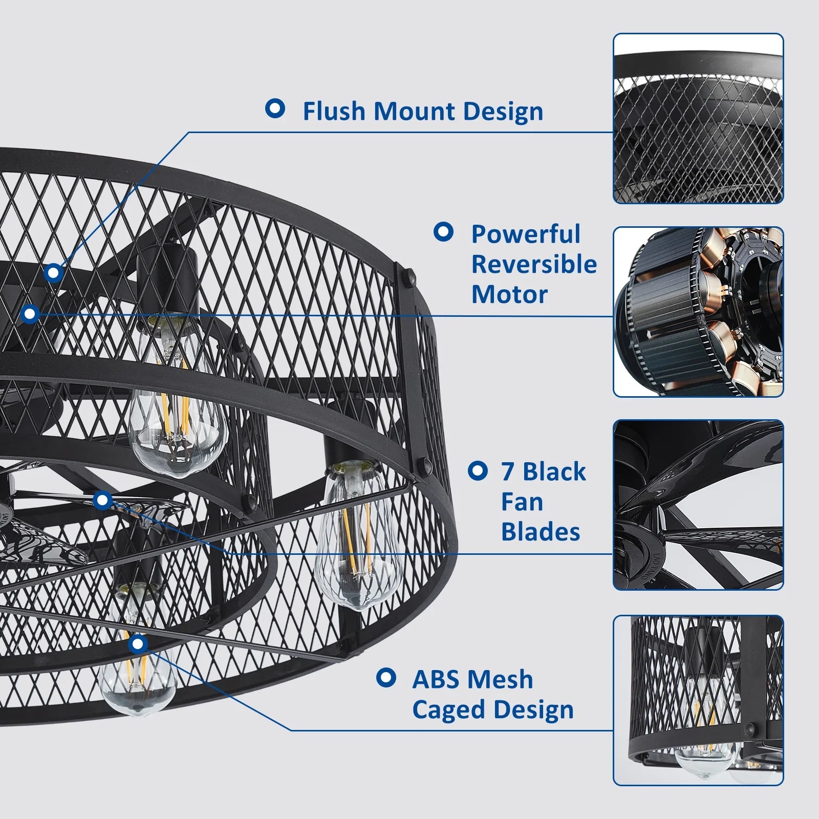 26 Inch Farmhouse Caged Ceiling Fan with Light, Remote & APP Control Quiet DC Motor E26 Bulbs Included Black